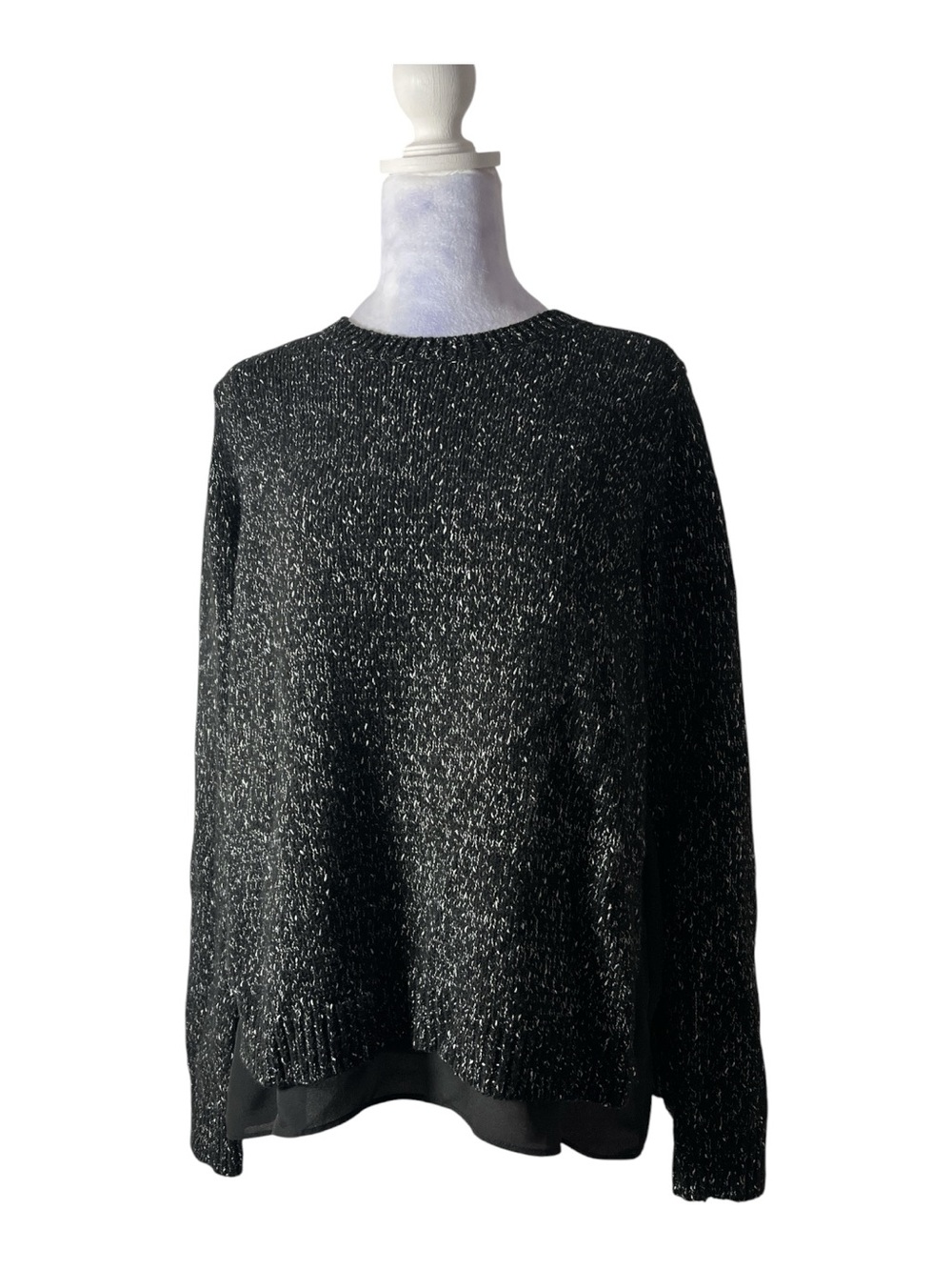 Club Monaco Kaelane Black & White Marled Crewneck Sweater Sz L